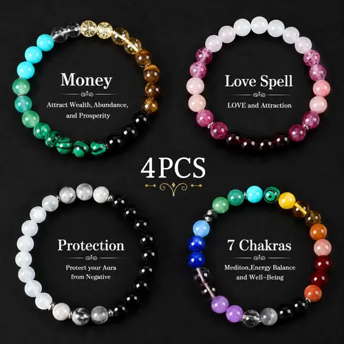 Women's Bohemian Beaded Bracelets Set - 4-Piece Boho Bead Stack with Natural Citrine, Rose Quartz & Vermilion, Elastic Stretch Accessories for Women, Vitality-Boosting for Adults' Daily Wear & Gifting,sohochic