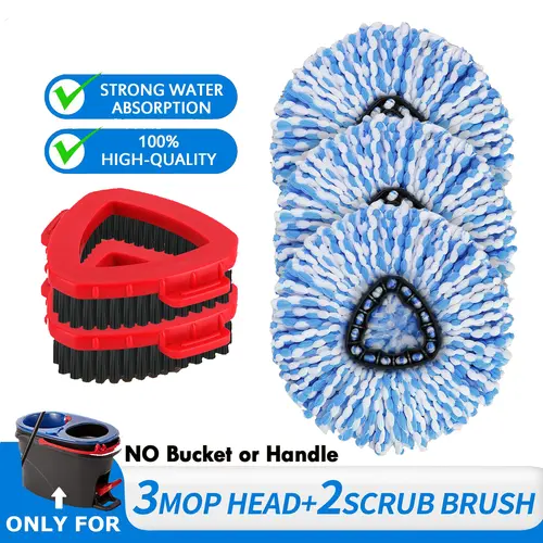 3-Pack for O-Cedar Rinse Clean 2 Tank Spin Mop Refills Bundle - Microfiber Heads, Scrub Brush, Hardwood Floor Mop Compatible, Cleaning Supplies, Microfiber Towel (No Bucket or Handle)