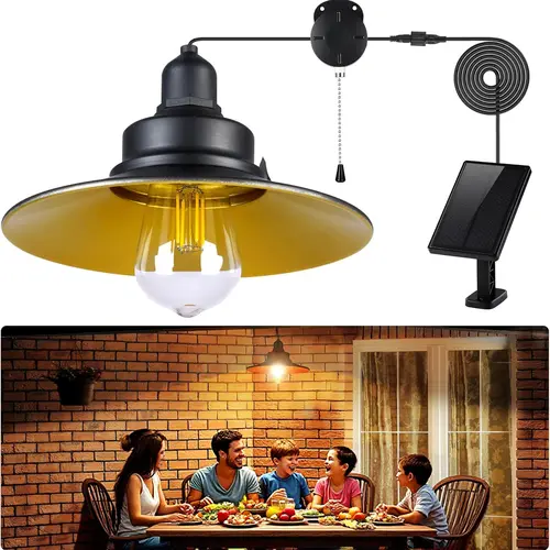 FabStyl IP65 Waterproof Metal Solar Pendant Light - Pull Cord, 2-Level Dimmable Warm White Home Lighting, Decorative Ambiance Lighting, Solar Outdoor Garden Light Decor for Indoor-Outdoor Use