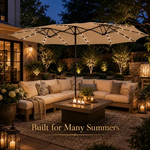 【Solar Led Lights】Yaheetech 13/15ft Large Patio Umbrella , Outdoor Double-Sided Rectangle Umbrella with 36 LED Lights & Crank for Patio Garden Pool Lawn Backyard, Base Included