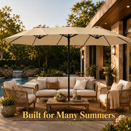 【Crazy Price】Yaheetech Massive 15/13ft Double-Sided Patio Umbrella | Heavy Duty & 2 Sandbags Included, Easy Crank for Garden Pool and Lawn
