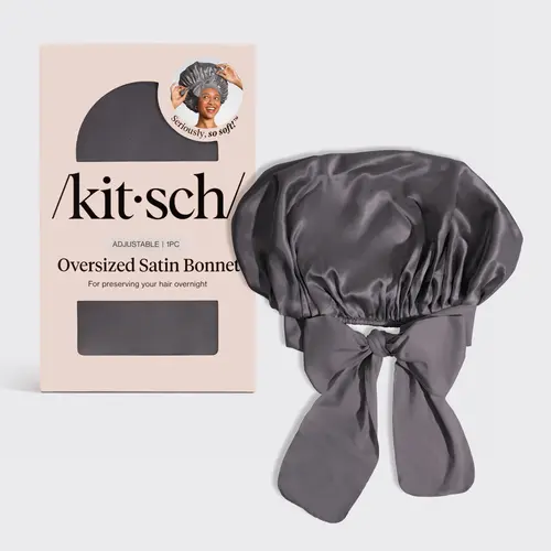 Kitsch Adjustable Oversized Satin Bonnet- Charcoal