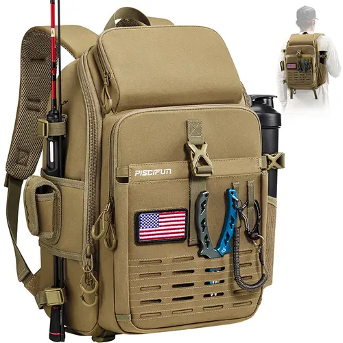 Piscifun Fishing Backpack 15L with Rod Holder Durable 600D Polyester MOLLE System Ergonomic Design for Fishing Gear Storage