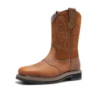 【SohoChic】NORTIV 8 Men's Steel Toe Leather Work Boot - Western Square Toe Industrial Worker Footwear, Hazard Protection, Goodyear Welt Construction, Oil-Non Slip Outsole, Non Slip Shoes for Work tiktokshopbacktoschool, Work Shoe, Men's Shoes
