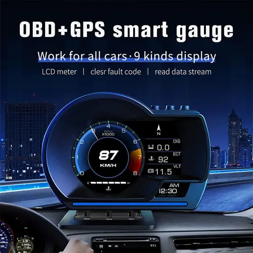 Car OBD2+GPS Head Up Digital Display for OBD2-enabled cars (2008+), KM/H MPH with OBD Multifunctional LCD Ambient Light Multi-Function Display Auto Car Accessories OBD2GPS,SummerVibes,toolupgrade