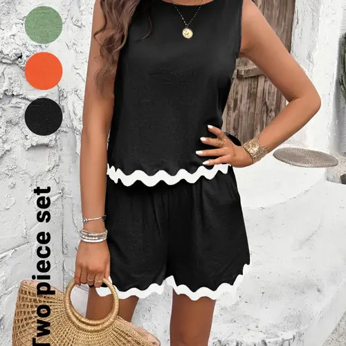 Women's Sleeveless Tank Top and Shorts, Matching 2-Piece Set, Casual Fitted Summer Outfit, Ladies Clothes for Daily Wear, Womenswear