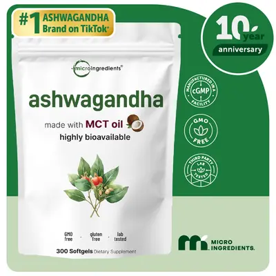 Micro Ingredients Ashwagandha + Black Pepper Extract with MCT Oil Softgels