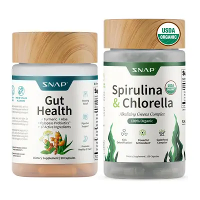 Gut Health Bundle - Snap Supplements - Gut Health + Spirulina & Chlorella - Natural Supplement Bundle Prebiotics Probiotics Dietary