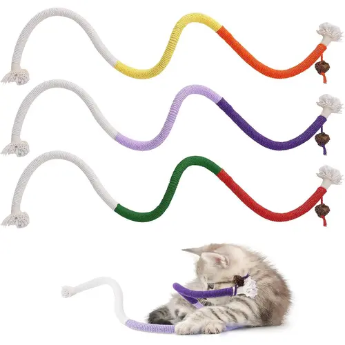 Cute 3-Piece 27.9in Plaid Cotton Interactive Cat Rope Toys Set, Dark Purple/Light Purple/White Combo Gall Fruit Catnip Pet Accessories, Chew-Safe Indoor Cat Dental Care Tools for Teeth Cleaning & Breath Freshening