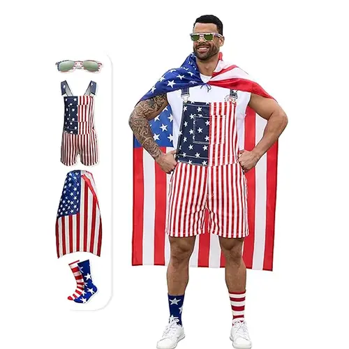 Yuanbang 4th of July Patriotic 4-Piece Set for Men American Flag Print Accessories USA Gifts for Dad Fashion Menswear Guys Love 250th Anniversary Independence Memorial Day Celebration BBQ Beach Vacation Gear