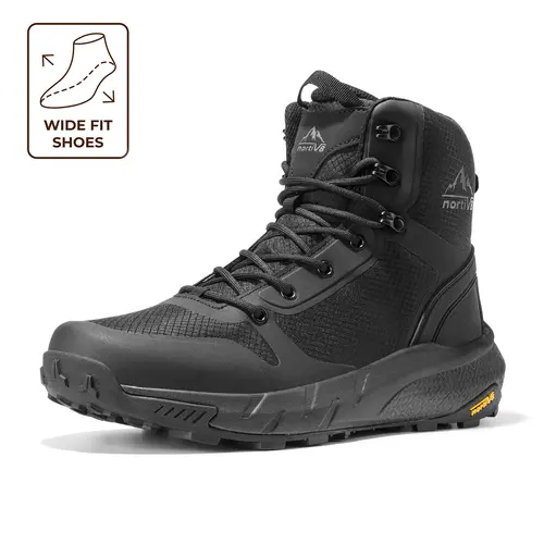 NORTIV 8 Men's Wide Fit Military Tactical Boots - Durable Outdoor Hiking Shoes, Male Work & Safety Footwear, Side Zipper, Lightweight Comfort, EVA Rubber Sole, Fabric Laces, Bunion Shoes, Outdoor Gear