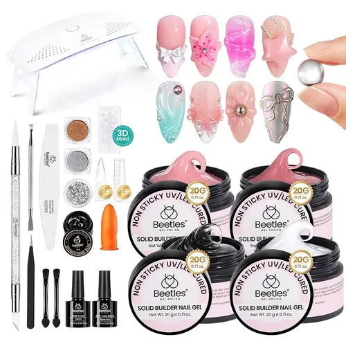 Beetles Solid Builder Extension Gel for Nails 3D Sculpting Gel Non-Sticky Hand Carving Gel with Mold Chrome for Salon DIY Nail Polish Silicone Clear Gift Rhinestone Cutics Manicure Cosmetic mothersdaygift Spring Nail Summer Nail Vacation Nail #SummerVibes