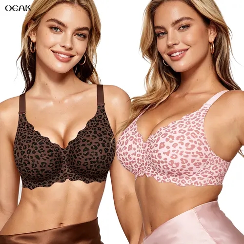 OEAK Seamless Scalloped Jelly Bras for Women No Underwire Wireless Push Up Bra Soft Support Full Coverage Comfort Everyday Bra Pushup