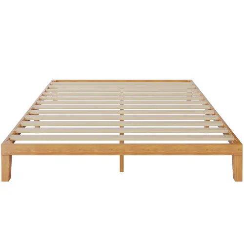Sweetcrispy Solid Wood Queen Bed Frame - 12in Classic Natural Finish Flat-Pack Platform, Durable Pine Slat Support, Low Profile Multi-Size Mattress Foundation, Modern Design, No Box Spring Needed, Easy Assembly, Storage Space, Wooden Bed Frame, Flat Bed F