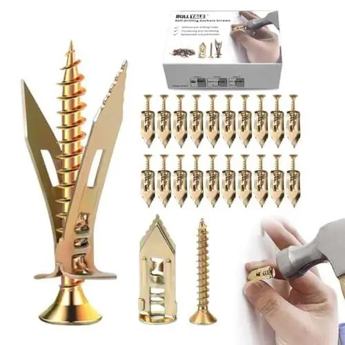 Metal Self-Drilling Drywall Anchors & Truss Screws Kit (50 Anchors, 50/100PCS M4*30 mm Captive Screws) - No Pre-Drilling, Easy Application, 66 lbs Capacity, Firm Grip, Resistance to Deformation, Precise Threading, Ideal for Home Organization, Hanging TVs,