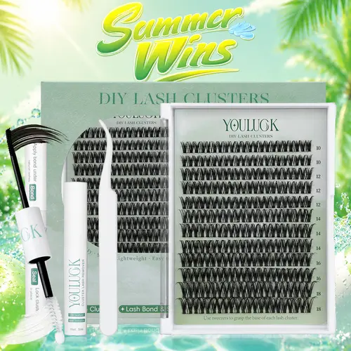 Velvet Touch | YOULUCK Lash Clusters Waterproof Long-Lasting Individual Eyelash Extensions with Ultra-Thin Band Bond & Sea l& Remover Makeup For Girls Beginner Friendly