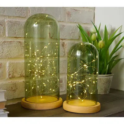 Home Reflections S/2 Colored Glass Cloches w/ Fairy Lights