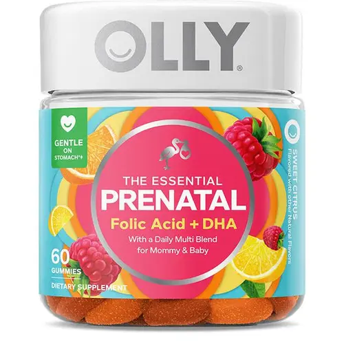 OLLY Essential Prenatal Gummy Multivitamin, Folic Acid, Vitamin D, Omega 3 DHA, Supports Healthy Growth and Brain Development, Citrus Berry - 60 Count, Dietary, Natural
