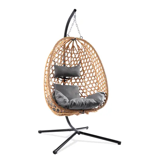 Egg Patio Swing Chair – Wicker Design, Perfect for Indoor and Outdoor Use, Supports Up to 350LB, Includes Cushion for Extra Comfort