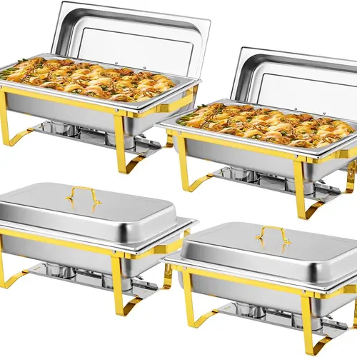 ROVSUN 2/4 Packs Gold Chafing Dishes for Buffet, 9QT High Grade Chafing Dish Buffet Set, Rectangular Stainless Steel Chafers and Buffet Warmers Sets for Parties Weddings Catering,TikTokShopBlackFriday