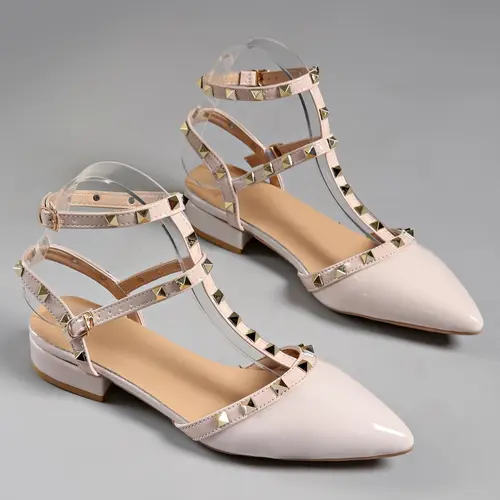 Women's Studded High Heels, Sexy Fashion Pointed Toe Buckle Strap, Mid-Heel Shoes for All Seasons, Stylish Low Ankle Boots, All Match Sandals, Date Night Footwear