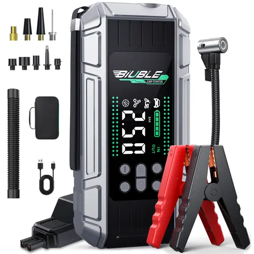 High-Performance 26800mAh 10000A Portable Car Jump Starter, 150PSI Tire Inflator & Blower, 65W PD Fast Charging Laptop Power Bank, Includes Multiple Vehicle Accessories