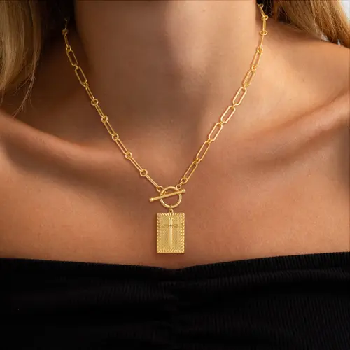 Loyalove 14K Gold Plated Charm Outdoorfun Cross Choker Necklace for Women Thick Chunky Paperclip Chain, Cuban Link Chain, Hip Hop Fashion Jewelry, Trendy Easter Gifts