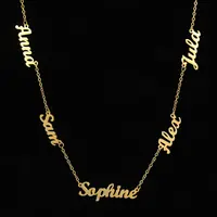 AS520  Multiple Names Custom Cut Necklace Personalized Gift Stainless Steel Letter Necklace Family Mothering Sunday  Gold Silver Color For Mother's Day
