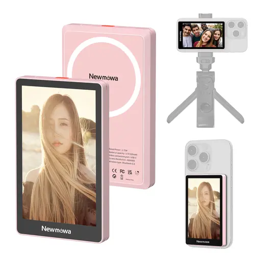 Newmowa Magnetic Phone Vlog Selfie Monitor Screen - Only for iPhone, 1080P Wireless Recording, Using Phone Back Camera for Selfie Vlog Live Stream TikTok, (Support 4K 30fps Wired Recording)