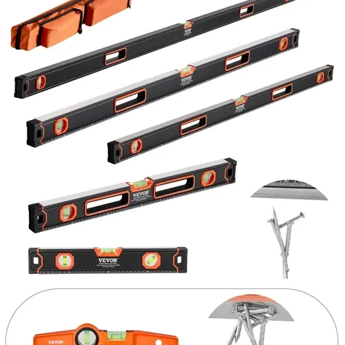 【toolupgrade】VEVOR Heavy Duty Hardware 6-Piece Torpedo Box Level Set (10-in Magnetic Only) - 78/48/32/24/16/10 Inches, Anti-Static Bubble Vials, 45/90/180 Degree Ruler, Shock-Proof Aluminum Alloy Leveler, SAE/Metric Scale
