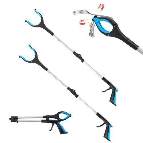 【toolupgrade】VEVOR Reacher Grabber Tool 2-Pack 34" Foldable Portable Pickup Tool with 360° Rotating Wide Rubber Jaw, Dual-Sided Magnet, Lock, Lightweight for Seniors, Women, Trash & Garden Cleaning