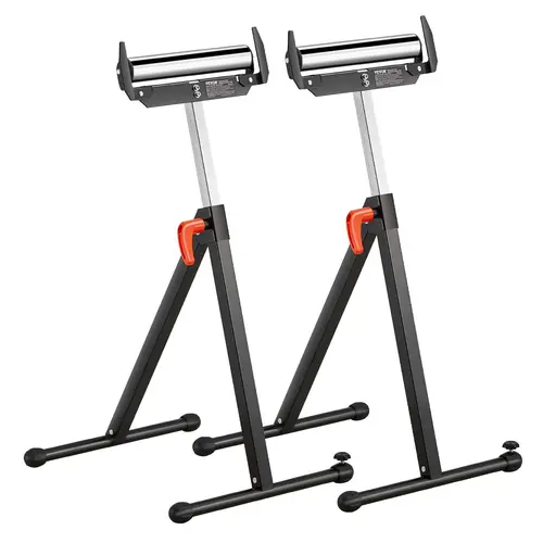VEVOR 2-Pack Heavy Duty Adjustable Roller Stands, 250 lbs Load Capacity, 27-43 in Height Adjustment, Folding Chrome Steel 11.5" Roller Head, Edge Guides, Installation Made Easy for Table Saw Outfeed, Woodworking Cutting Support,toolupgrade