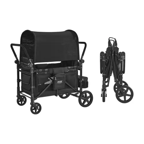VEVOR Multi-Functional Carbon Steel Folding Wagon Trolley Stroller, Push-Pull Quad Stroller for 4 Kids, Collapsible Detachable Design, 330LBS Loading, Adjustable Handle Fits You, Multi Functional Stroller, Folding Wagon Trollies,toolupgrade