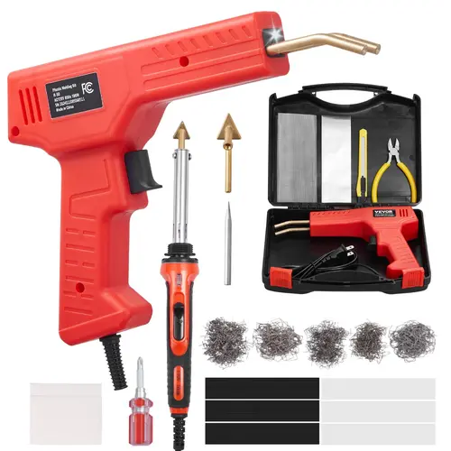 VEVOR Full Set Dual Tools Plastic Welder Kit, 100W Welding Gun + 60W/100W Soldering Iron, Professional Repair Tool with 1000PCS Hot Staples & 60 Rods for Car Parts, PP Plastics, Kayak Electronics Toys, Handle,toolupgrade