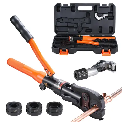 【toolupgrade】VEVOR Manual Pro Press Copper Pipe Crimping Tool with Aluminum Alloy 1/2"-3/4"-1" Jaws, Hydraulic Pump & Pipe Cutter - Plumbing Repair Hand Tools
