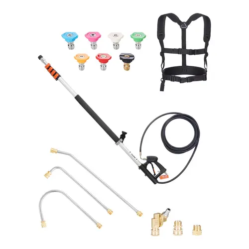 【toolupgrade】VEVOR 21 ft 4000 PSI Pressure Washer Telescoping Wand, Gutter Cleaner with Pivoting Coupler, 7 Spray Nozzle Tips, Adjustable Support Chest Strap, Quick Connect, High Compatibility for Windows, Pressure Washer Accessories