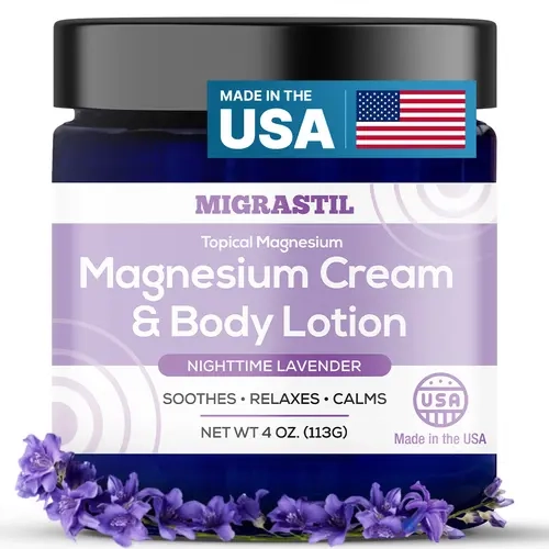 Migrastil Nighttime Lavender Magnesium Cream & Body Butter– Hydrating & Calming, 4oz Body Care Lightweight Gentle Aloe