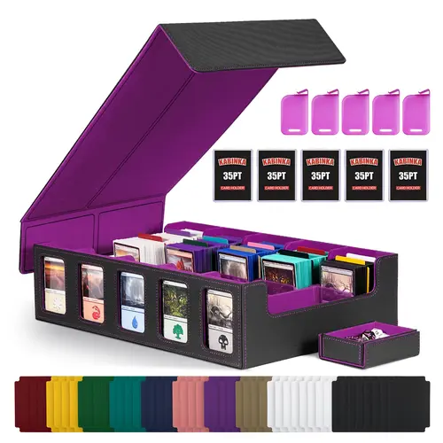 Trading Card Storage Box with Commander Display , 5-Row Deck box with Removable Lid; 3900+ Card Deck Box for MTG TCG Sports Card, 5 Toploaders, 5 Stoppers, 48 Dividers,1 Dice Tray,sohochic