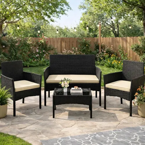 【Crazy Price】Yaheetech 4-Piece/3-Piece Patio Furniture Set Hand-Woven PE Rattan Conversation Set with Soft Cushions & Tempered Glass Table for Backyard Garden Poolside