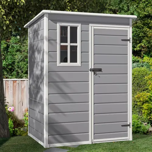 YITAHOME 5x3 FT Garden Tool Shed, 12mm Durable Resin Outdoor Storage Unit with Resin Panels, PVC Floor, Sloped Roof, 65 cu.ft Capacity, 59.4x35.8x75.6 Inches, Raised Floor, Water Resistant, Lockable, All-Weather Versatile Storage for Courtyards
