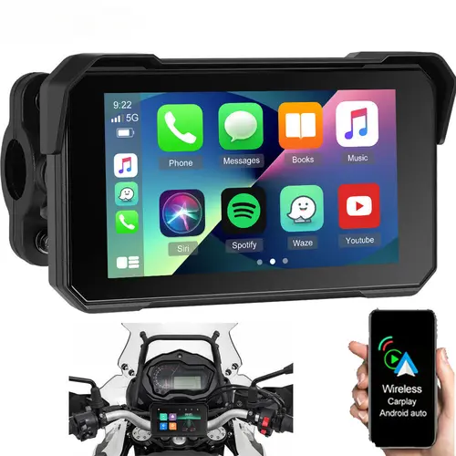 5-in Waterproof Motorcycle Carplay Screen, 12V Portable GPS Touchscreen Car Video Player with Wireless CarPlay, Supports Wireless Android Auto, Bluetooth, Universal Mount, SummerVibes Father's Day Gift for Motorcycle, Wifi Gps, 5 And Below