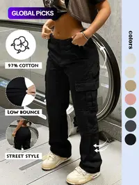 GILIPUR Y2K Women's Solid Multiple Pockets Cargo Pants, Casual Comfy Trousers, Comfort Streetwear Trousers For Daily Wear, Going Out Bottoms, Autumn And Winter Women's Baggy Clothing, All Season Trousers