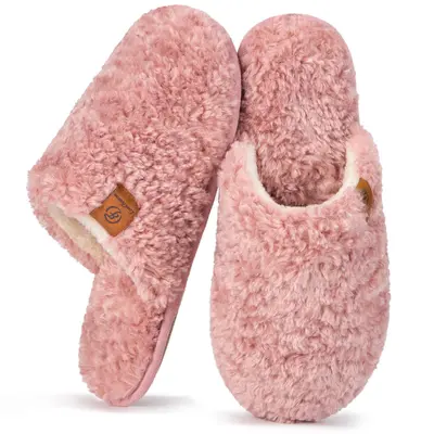 EverFoams Women's Fuzzy Slippers, Plush Cozy Memory Foam House Shoes, Warm Lightweight Indoor Slip-On Shoes with Non-Slip Sole