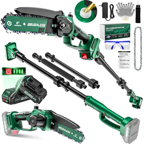 PAOWAFOL 2 in 1 Brushless Electric Pole Saw and Cordless Mini Chainsaw with 2 2.0Ah Batteries, 15ft Max Reach Pole Saw, Lightweight Design & 7.1 lbs Power Tools Heavy Duty