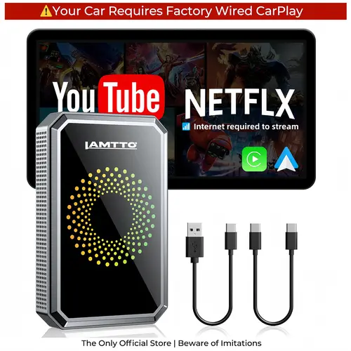 【️️CHECK COMPATIBILITY】LAMTTO 2026 Wired CarPlay to Wireless Adapter -Stream Netflix/YouTube/TikTok & Gemini AI on the Touchscreen : Hotspot Required, ONLY for Wired CarPlay/Android Auto Vehicles -NOT Wireless CarPlay | Car Accessories , tooluograde,toolu