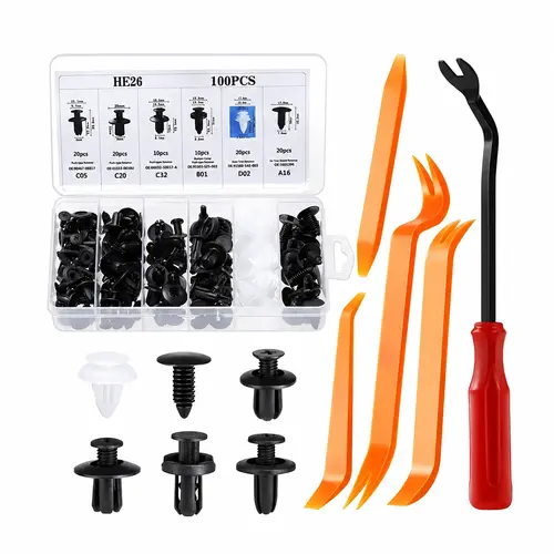 SRGARH100PCS Car Retainer Clips, Bumper Clips, Plastic Rivets, Racks & Pinions, 10 Assorted Cable Ties, Trim Removal Tool for Toyota, GM, Ford, Honda, Acura, Chrysler Automotive Replacement,toolupgrade