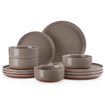 MALACASA TARA Series Aesthetic Traditional Stylish Clay Tableware Sets, 12/16/18/24-Piece Modern Ceramic Plates & Bowls for 4/6/8, Microwave & Dishwasher Safe Stoneware Pasta Dinnerware