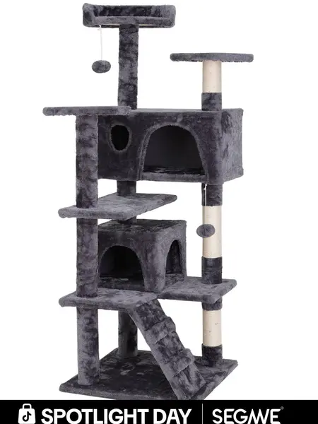 Segawe 55" Adorable Multi-Level Cat Tree Condo with Sisal Scratching Posts, Vertical Scratcher, 3 Secure Perches, 11.8in Secure Base, 2 Cozy Hideaways for Small-Medium Cats, 33lbs Stylish Apartment Decor (19.2x10.6x9.4in, 25.9x25.5x55.1in), Apartments, Th