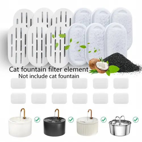MISFANS D02-D03 Triple Filter Cat Fountain Filters (12-Pack) - Carbon Mesh for Cleaner Water, Keep Your Pet’s Water Fresh Daily (Fountain Not Included)