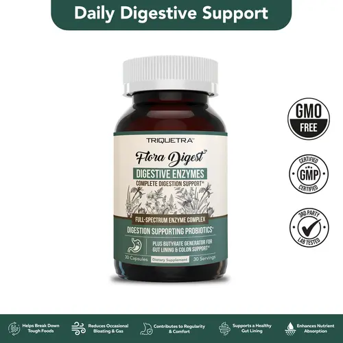 Flora Digest | 3-in-1 Digestive Enzymes, Probiotics & ButyraGen Postbiotic – Supports Digestive Comfort, Bloating Relief & Colon Health – 30 Capsules fitness dietary